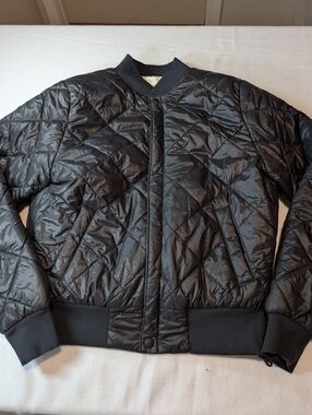aerie Black Quilted Bomber Jacket